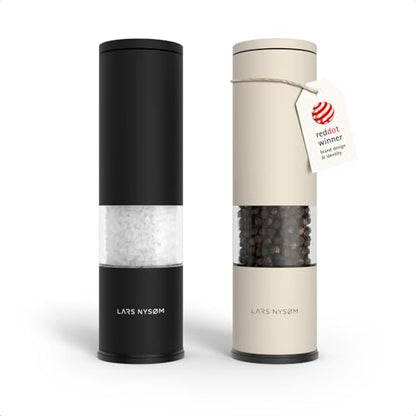 LARS NYSØM Salt and Pepper Grinder Set Manual, Stainless Steel Salt and Pepper Mills with Adjustable Ceramic Grinder I Design Spice Shakers (Black/Beige) - color: Carbon Black/Cream Beige, size: Set of two manual grinders