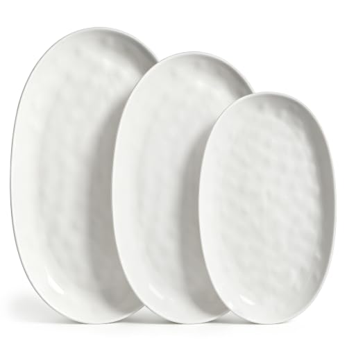 vancasso Ceramic Serving Platters Set of 3, Oval 16/14.7/13.5 Inch Porcelain Serving Dishes for Entertaining, Microwave Safe Serving Trays for Food, Turkey, Cheese, White - color: White