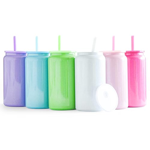 Stainless Steel Cups with Lids and Straws, 16 oz, 6 Pcs, Iridescent | Insulated Cup with Straw, Double Wall Vacuum, Keep Drinks Cold and Hot, Unbreakable, BPA-free, Multicolored for Drinking, DIY - color: Iridescent-Colored