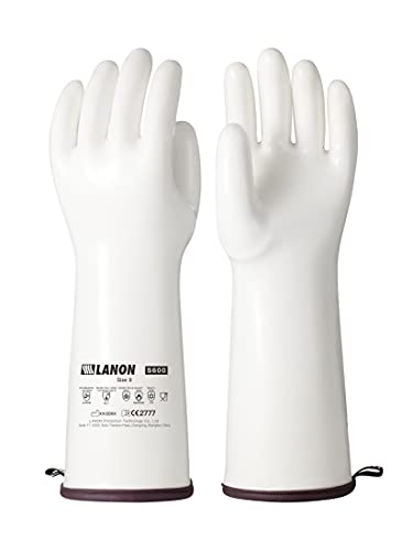 LANON 15" Liquid Silicone Oven Mitts,Heat Resistant,CoralAir Liner,White,L | Food Safe,Waterproof,Long Oven Gloves with Fingers,Odorless,Easy Clean,Latex Free,BPA Free,Baking,Cooking,BBQ,Kitchen Mitts - color: White 15", size: L/9