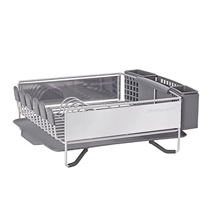 KitchenAid Compact Space Saving, Dish Rack with Removable Flatware Caddy and Angled Self Draining Drainboard, Satin Gray, 15-Inch-by-13.25-Inch - color: Gray, size: Compact