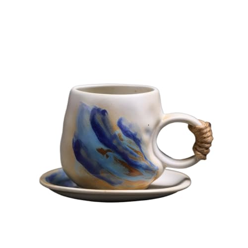 Little handmade ceramic pottery tea cup with saucer, espresso cup | Japanese style, 8 oz stoneware demitasse cup for lungo,cortado,Matcha, Americano - color: White