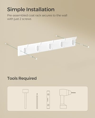 SONGMICS Wall-Mounted Coat Rack, 5 Dual Metal Hooks | For Coats, Bags, Keys, in the Entryway, Bedroom, Living Room ULHR235W01 - color: White, size: 1 Pack-5 Hooks, style: Without Shelf