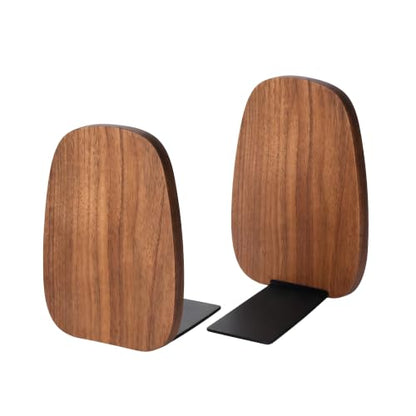 2-Pack Oval Walnut Bookends, 5.5x4.7in | Solid Wood, Natural Grain, Non-Slip Base, One-Piece Design, for Shelves/Desk/Home Office - color: Black Walnut Oval