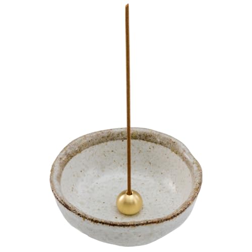 Asayu Japanese Small Mini Incense Holder for Sticks 3.3 inch (83mm), Made in Japan Ceramic Ash Catcher and Brass Incense Burner Set for Yoga, Meditation (Small Pearl Incense Holder)