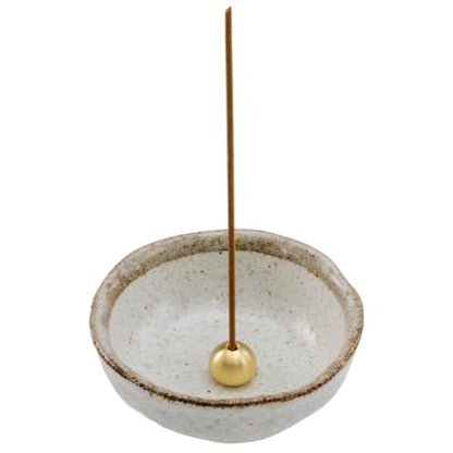 Asayu Japanese Small Mini Incense Holder for Sticks 3.3 inch (83mm), Made in Japan Ceramic Ash Catcher and Brass Incense Burner Set for Yoga, Meditation (Small Pearl Incense Holder)