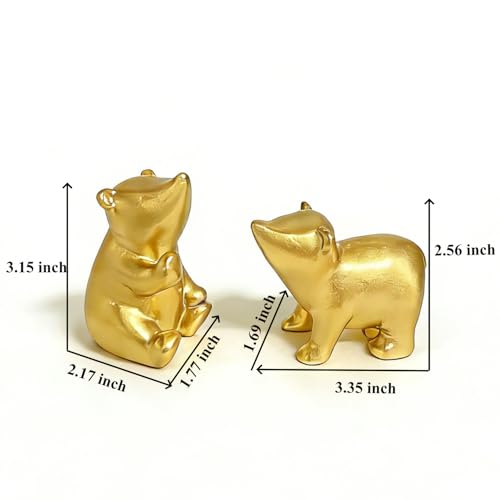 Golden Bear Figurines, 2.5“-3" H Nordic Home Decor Sculptures, Matte Golden Animal Statues Shelf Accent, Small Cute Tabletop Ornament for Room Coffee Table Office, Decoration Gift - Set of 2 - style: Golden Bears