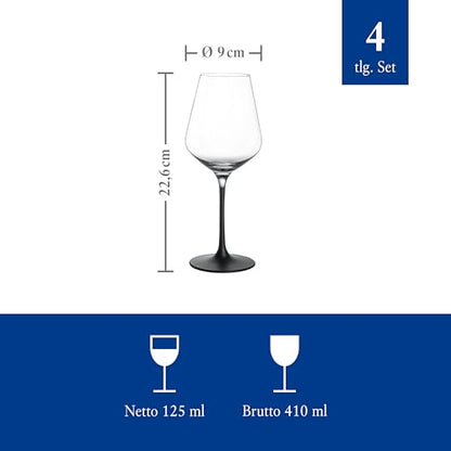 Villeroy & Boch Manufacture Rock Set of 4 White Wine, Crystal Glass Black Stem, Dishwasher Safe | Black-stemmed crystal glass wine goblets, hand wash only, freshen up the table for white wine service - color: Clear/Black