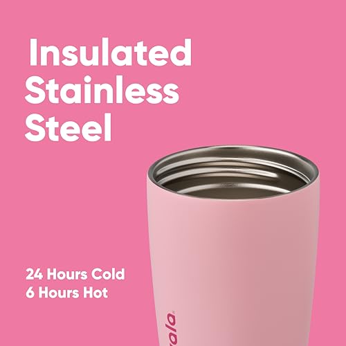Owala SmoothSip Slider Insulated Stainless Steel Coffee Tumbler, Reusable Iced Coffee Cup, Hot Coffee Travel Mug, BPA Free 12 oz, Pink (Pucker Up) - color: Pucker Up, size: 12 Ounces, style: No Handle