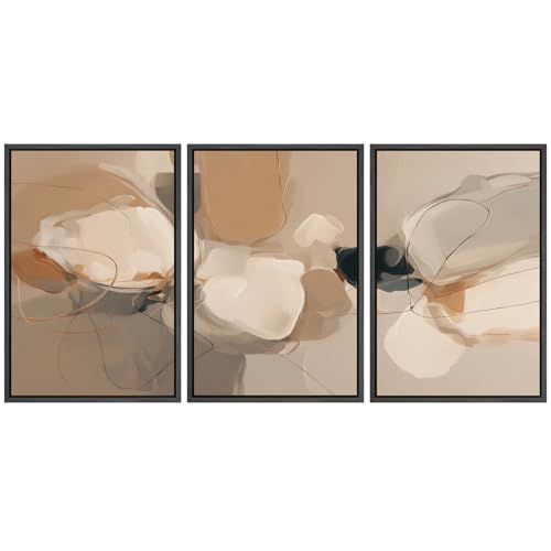 SIGNFORD Framed Canvas Print Wall Art Set Abstract Organic Flow Earthy Tones with Gentle Curves Illustrations Modern Art Relax/Calm for Living Room, Bedroom, Office - 16"x24"x3 Black - color: A06-2507-yuk05, size: 16"x24"x3 Panels Black