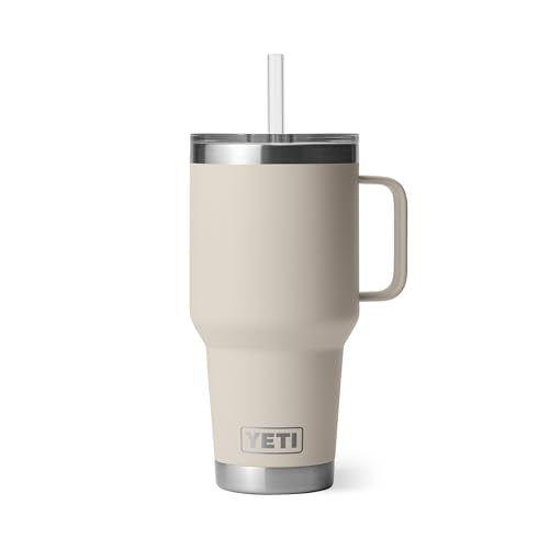 YETI Rambler 35 oz Tumbler with Handle and Straw Lid, Travel Mug Water Tumbler, Vacuum Insulated Cup with Handle, Stainless Steel, Cape Taupe - color: Cape Taupe, style: 35oz
