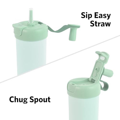 Glad Sip & Chug Insulated Water Bottle - Skinny Stainless Steel Tumbler with Straw and Chug Lid - Leak Resistant Double Walled Metal for Hot and Cold Drinks, 23oz, Green - color: Green