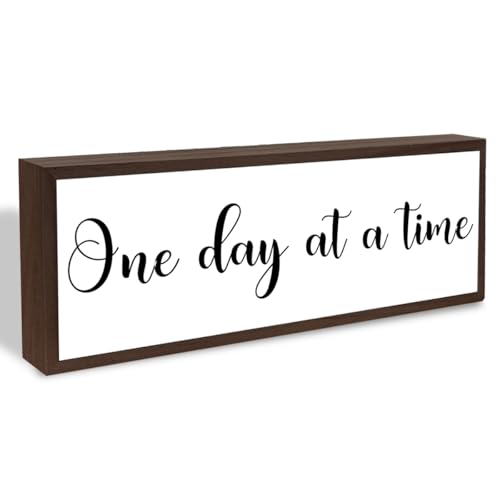 One Day At A Time Sign, Inspirational Wood Decor, Farmhouse Wood Block Sign Desk Decor, Tabletop Decorations for Home Office Cubicle Shelves, Aesthetic Wooden Wall Plaque - color: Sign 13