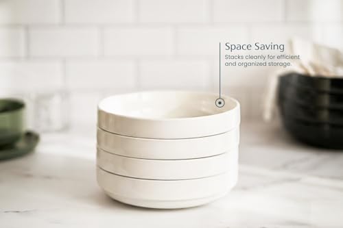 KooK Pasta Bowl, Bowl Plate, Low Bowl, Plate Bowls, Ceramic Large Shallow Bowls, Microwave and Dishwasher Safe, Great for Soups and Salads, Glossy Porcelain, 47 oz, Set of 4, White - color: White