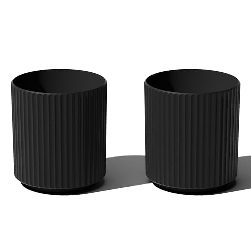 Veradek Demi Series Planter - Large Round Outdoor Planter | Made From a Durable Plastic-Stone Composite With Pre-Drilled Drainage Holes. Modern Porch/Patio Décor - color: Black, size: 12 inch - 2 Pack