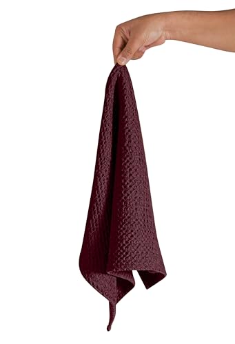 Native Fab 100% Cotton Premium Waffle Kitchen Towels, 4 Pack, 16" x 26", Super Absorbent Reusable Cleaning Cloths, Tea Towels, Machine Washable Hand Towels, Burgundy Wine - color: Burgundy Wine Premium, size: Set of 4