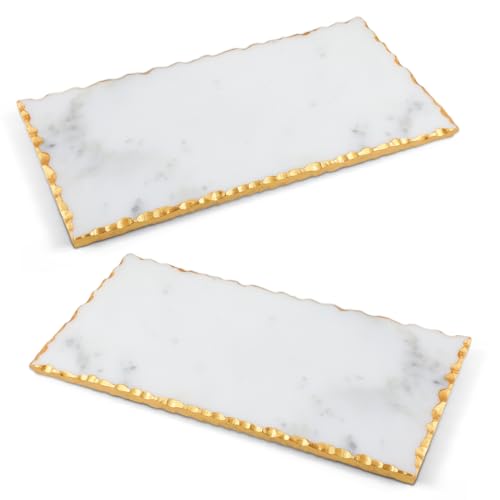 12" X 6" Marble Tray with Golden Foiling Natural Marble Board White Slab Candle Plate Tray for Kitchen Counter Cheese Charcuterie Wedding Gift House Warming Gift