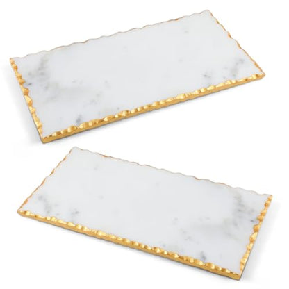 12" X 6" Marble Tray with Golden Foiling Natural Marble Board White Slab Candle Plate Tray for Kitchen Counter Cheese Charcuterie Wedding Gift House Warming Gift