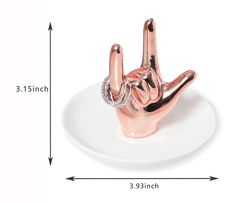 Lynagert I LOVE YOU Hand Ring Holder - Ceramic Jewelry Holder Dish Trinket Tray for Rings, Earrings, Necklace Organizer, Engagement & Wedding Ring Holder, Christmas & Birthday Gifts (Rose Gold) - color: Rose Gold