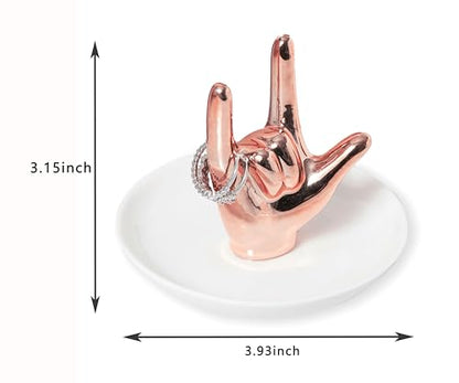 Lynagert I LOVE YOU Hand Ring Holder - Ceramic Jewelry Holder Dish Trinket Tray for Rings, Earrings, Necklace Organizer, Engagement & Wedding Ring Holder, Christmas & Birthday Gifts (Rose Gold) - color: Rose Gold