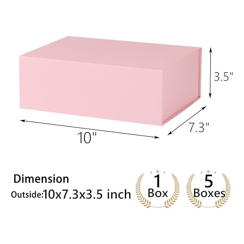 Pink Gift Box,10x7.3x3.5 Gift Boxes With Lids For Presents Includes Ribbon And Diy Printable Sticker Paper,Bridesmaid Proposal Box,Magnetic Gift Box For Birthday,Wedding,Graduation - color: 10x7.3x3.5inch-Pink-Pack 5