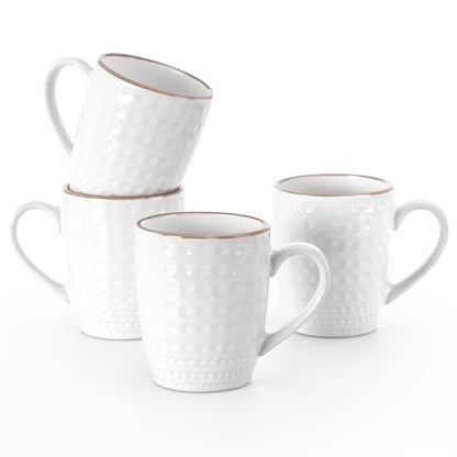 famiware Eden Coffee Mugs Sets of 4, 12 oz Ceramic Stoneware Mug Cup Set | Coffee Cups with Handle for Tea, Latte, Cappuccino, Cocoa and Milk, Microwave and Dishwasher Safe, White Circle - color: White Circle, size: 4pcs