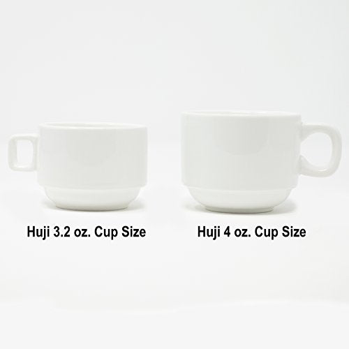 Huji Stack-able Porcelain 3.2 OZ Espresso Turkish Coffee Cups and Saucer Set with Chrome Rack (9 Piece Set) (1)