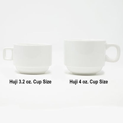 Huji Stack-able Porcelain 3.2 OZ Espresso Turkish Coffee Cups and Saucer Set with Chrome Rack (9 Piece Set) (1)