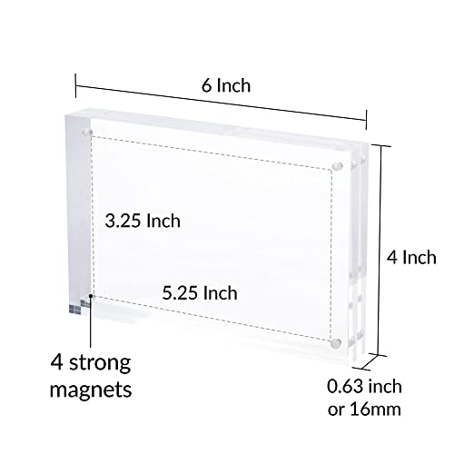 SimbaLux Magnetic Acrylic Picture Photo Frame 4x6 inches Clear Edge, 3 Pack | Clear Glass Like, Double Sided Frameless Desktop Floating Display, Free Standing, Easy to Change - size: 4" x 6" 3-Pack