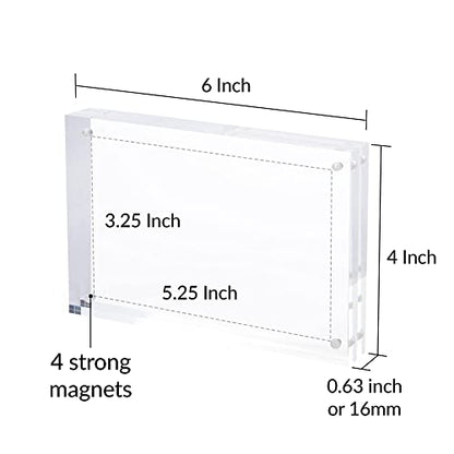 SimbaLux Magnetic Acrylic Picture Photo Frame 4x6 inches Clear Edge, 3 Pack | Clear Glass Like, Double Sided Frameless Desktop Floating Display, Free Standing, Easy to Change - size: 4" x 6" 3-Pack