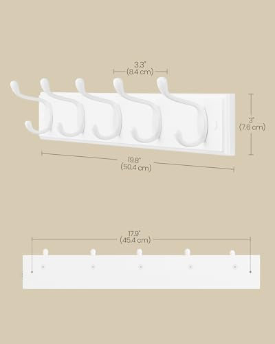 SONGMICS Wall-Mounted Coat Rack, 5 Dual Metal Hooks | For Coats, Bags, Keys, in the Entryway, Bedroom, Living Room ULHR235W01 - color: White, size: 1 Pack-5 Hooks, style: Without Shelf