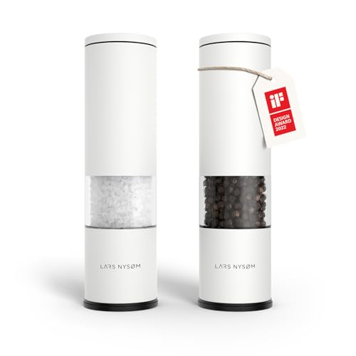 LARS NYSØM Salt and Pepper Grinder Set Manual, Stainless Steel Salt and Pepper Mills with Adjustable Ceramic Grinder I Design Spice Shakers (Pure White) - color: Pure White, size: Set of two manual grinders