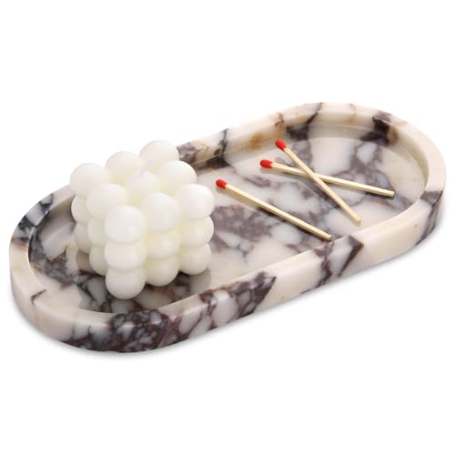 Oval Marble Bathroom Vanity Tray, Calacatta Viola, 10" x 5" x 0.6" | Natural Luxury Marble, Home Kitchen Bathroom Table Tray, Stone Decorative Countertop Tray, For Coffee Perfume Jewelry - color: Calacatta Viola, size: 5" x 0.6" x 10"