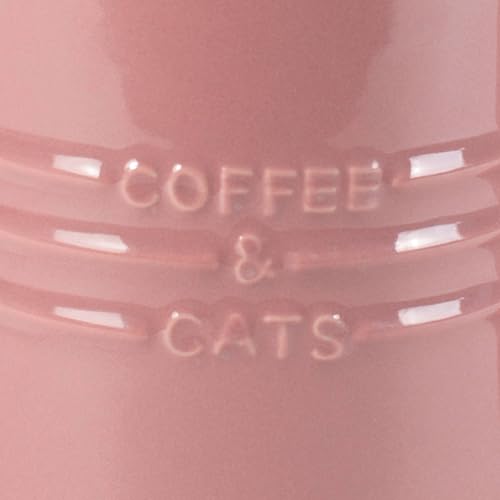 Fringe Studio Stoneware Memento Sculpted Tall Mug "COFFEE & CATS" 3.35"DIA X 4.5"H, 14 fl.oz., Blush Color (436006) - color: Coffee & Cats