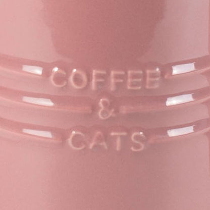 Fringe Studio Stoneware Memento Sculpted Tall Mug "COFFEE & CATS" 3.35"DIA X 4.5"H, 14 fl.oz., Blush Color (436006) - color: Coffee & Cats