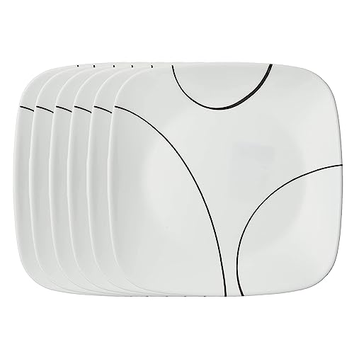Corelle Vitrelle 6-Piece Salad Plate Set, Triple Layer Glass and Chip Resistant, Lightweight Square 8-1/2-Inch Plates Set, Simple Lines - size: 8.5" Lunch Plates