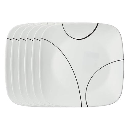 Corelle Vitrelle 6-Piece Salad Plate Set, Triple Layer Glass and Chip Resistant, Lightweight Square 8-1/2-Inch Plates Set, Simple Lines - size: 8.5" Lunch Plates