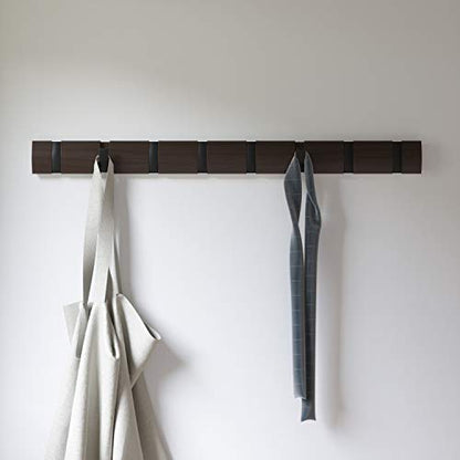 Umbra Flip Coat Rack, Wall Mount 8-Hook, Space Saving, Walnut/Black | Real wood and steel build, retractable hooks fold flat, holds coats bags and scarves, easy install - color: Walnut/Black, size: 8-Hook