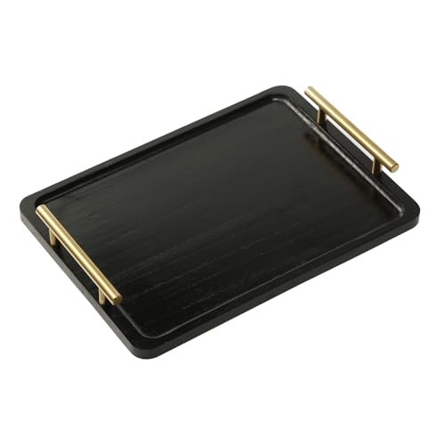 PEKER Wooden Serving Tray with Metal Handles, Black Decorative Coffee Table Tray for Breakfast in Bed, Ottoman & Home Décor, Wooden Food Tray for Kitchen, Living Room & Dining Table - color: Black