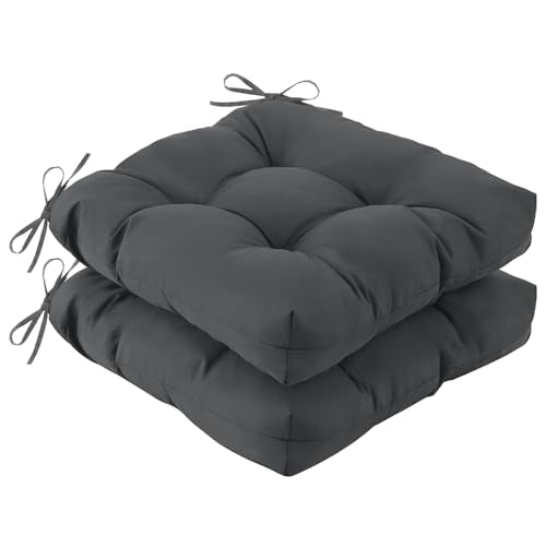 IASEAHK Outdoor Chair Cushions Set of 2, 19" x 19" x 5", Waterproof Outdoor Seat Cushions for Patio Furniture, Fade-Resistant Patio Chair Cushion, Dining Wicker Chair Pads for Porch Garden, Dark Grey - color: Darkgrey, size: 19*19+5"