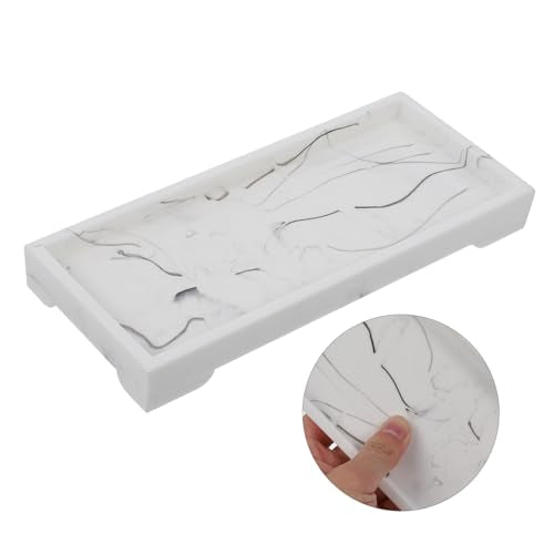MAGICLULU Marble Design Composite Bathroom Vanity Tray for Cosmetics and Toiletries Storage, White Marble Home Storage Plate with Jewelry Holder for Bathroom Countertop Organizer