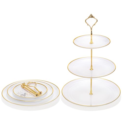 Goaste 3 Pack Tiered Cupcake Stand, Plastic Cupcake Stand Tower, 3 Tier Round Shape Dessert Serving Tray, White Cookie Candy Buffet Stand for Tea Party, Baby Shower, Wedding, Birthday, Christmas