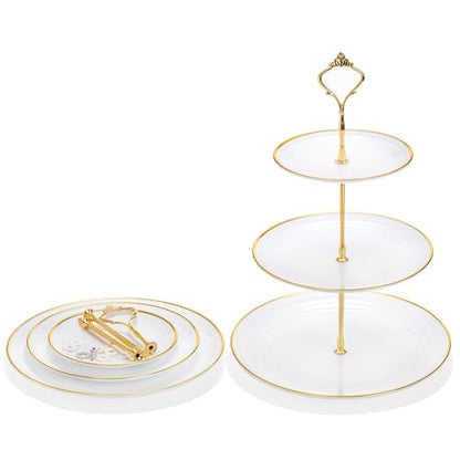 Goaste 3 Pack Tiered Cupcake Stand, Plastic Cupcake Stand Tower, 3 Tier Round Shape Dessert Serving Tray, White Cookie Candy Buffet Stand for Tea Party, Baby Shower, Wedding, Birthday, Christmas