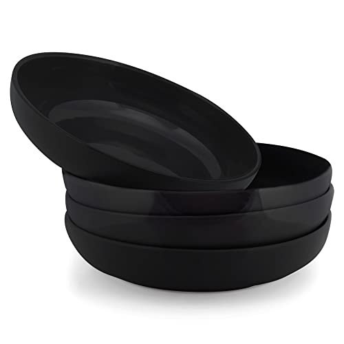 Elanze Designs Bistro Glossy Ceramic 8.5 inch Shallow Pasta Dinner Bowls Set of 4 - Perfect for Everyday uses from Italian Style Pasta to Caesar Salad, and Ramen to Pho, Black - color: Black, style: 8.5 inch Dinner