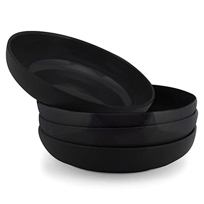 Elanze Designs Bistro Glossy Ceramic 8.5 inch Shallow Pasta Dinner Bowls Set of 4 - Perfect for Everyday uses from Italian Style Pasta to Caesar Salad, and Ramen to Pho, Black - color: Black, style: 8.5 inch Dinner