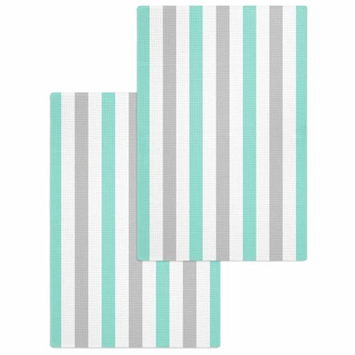 Kitchen Towels Set Teal Grey Stripes Waffle Weave Dish Towels 2 Pack Lines Striped Absorbent Quick Drying Hand Tea Towels for Kitchen Bathroom Cleaning Dish Cloths Gift 16x24 Inch - color: Gray Teal, size: 15.7"x23.6"