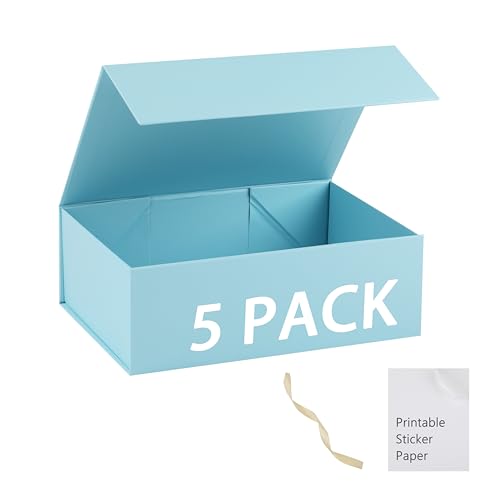 Light Blue Gift Box,13x11x5.3 Large Gift Boxes With Lids For Presents Includes Ribbon And Diy Printable Sticker Paper,Bridesmaid Proposal Box,Magnetic Gift Box For Birthday,Wedding,Graduation - color: 13x11x5.3inch-Light Blue-Pack 5