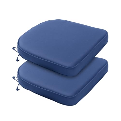 BPS 21 x 21 Inch Outdoor Chair Cushion Set of 2, Fade-Resistant and Water-Resistant Solution-Dyed Polyester Fabric Patio Chair Cushions with Straps for Outdoor/Indoor Dining Chairs - color: Blue, size: 21''W x 21''D