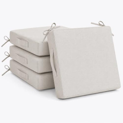 Outdoor Chair Cushions Set of 4, 19x19 Waterproof Patio Pads, Beige | Fade resistant fabric with ties, handle and 3-inch foam for dining seats, decks, porches, gardens and hard seating - color: Beige