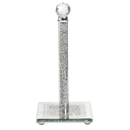 Paper Towel Holder Countertop, Silver Paper Towel Roll Dispenser Stand Weighted Base Non Slip Filled with Sparkly Crystal Crushed Diamond for Home Kitchen Bathroom Tabletop - color: Silver